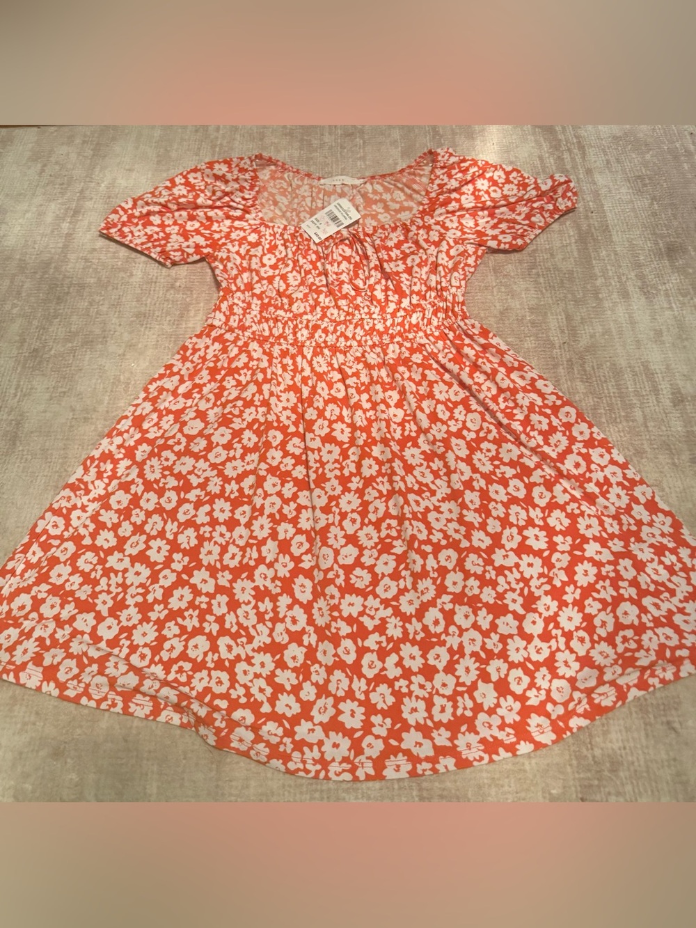 Women’s Lush Orange and White Floral Smocked Waist Dress NWT Sz Small